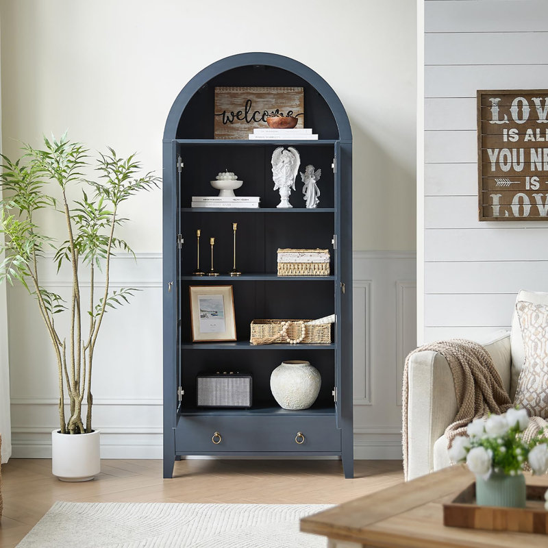 Breakwater Bay Farmhouse Arched Cabinet with Glass Doors